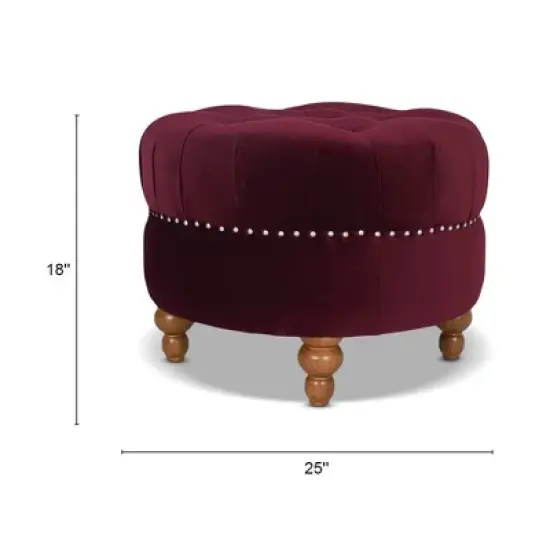 Jennifer Taylor Home La Rosa Victorian Tufted Round Ottoman, Burgundy Velvet image {3}
