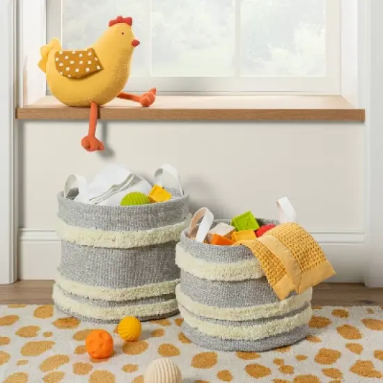 Tufted Canvas Round Storage Bin - Cloud Island&trade; Gray/Cream Large image {1}