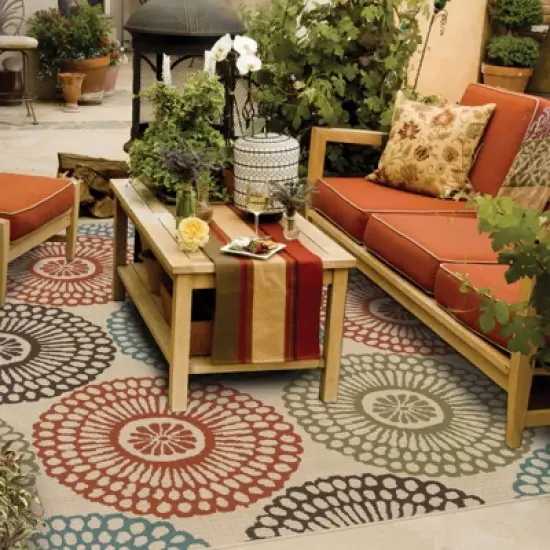 Mia Floating Medallion Patio Rug Beige/Blue image {3}