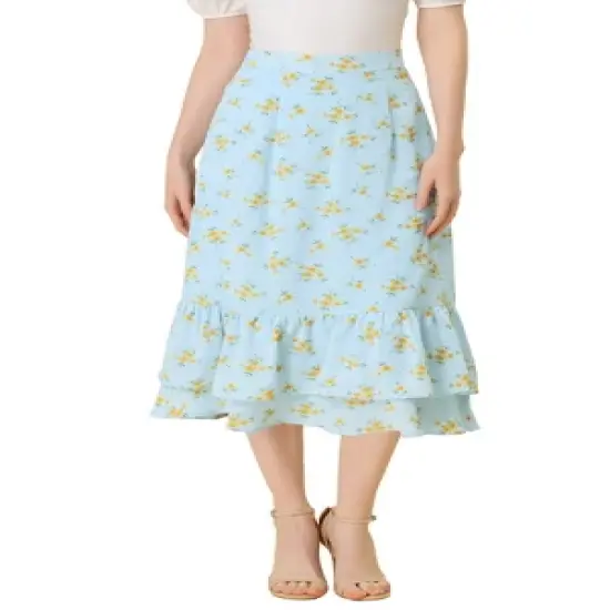 Allegra K Women's Chiffon Elastic Waist Ruffle Tiered Flowy Midi Printed Skirts image {14}