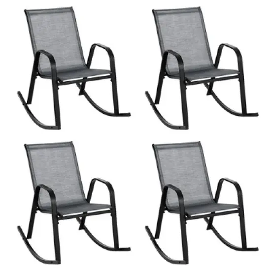 Tangkula 4pcs Patio Rocking Chair Heavy-Duty Metal Rocker Outdoor Anti-Slip Gray image {10}