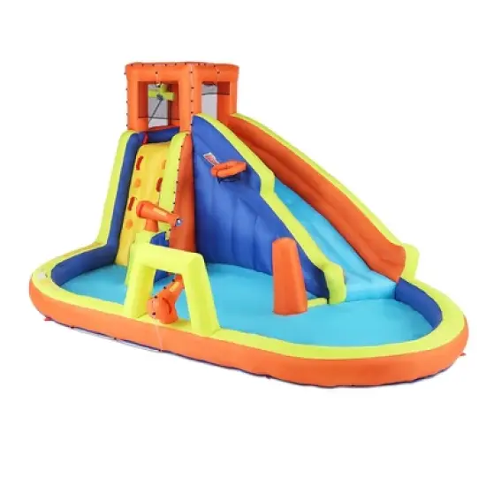 Banzai Battle Blast Adventure Park Inflatable Outdoor Activity Center w/Blower, Slide, Climbing Wall, Water Cannons, Barricades, and Basketball Hoop image {3}
