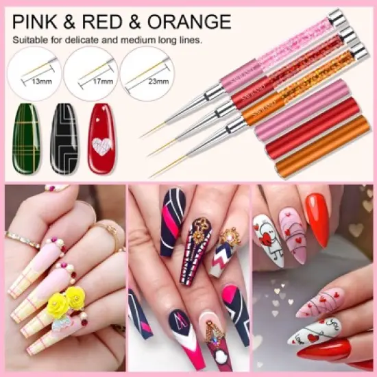 Saviland 6-Pc Gel Liner Brush Set: 7-23mm Crushed Crystal Handle Brushes for Line Art - Premium Nail Design Tools. image {4}