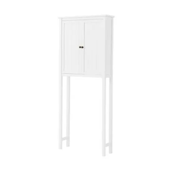 Dover Over the Toilet Hutch Wall Mounted Bathroom Storage Cabinet with Two Doors and Towel Rod White - Alaterre Furniture image {3}
