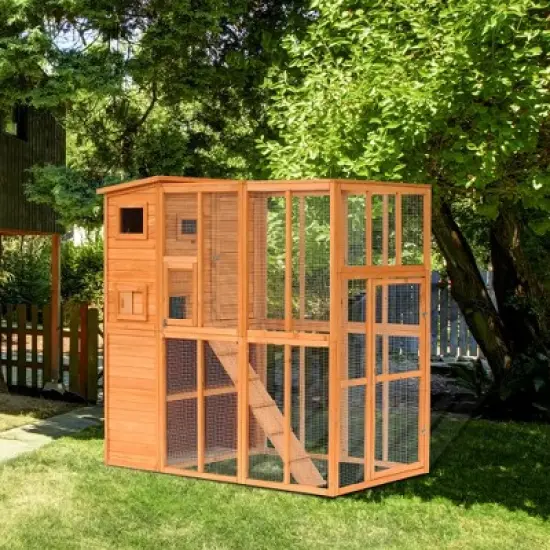 PawHut Cat House Outdoor Catio Kitty Enclosure with Platforms Run Lockable Doors and Asphalt Roof, 77" x 37" x 69" image {2}