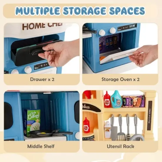 Costway Kids Play Kitchen Set 69PC Kitchen Playset Toys W/ Realistic Lights & Sounds image {7}