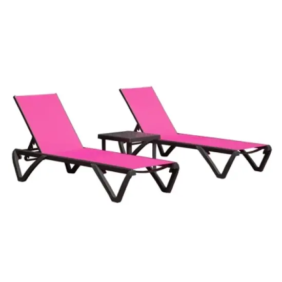 FURNIinspire Patio Chaise Lounges Patio 2 Sunbathing Chairs with 5 Adjustable Position, 1 Table for Beach Yard Poolside, Pink, 64.41"*26.69"*27.56" image {5}