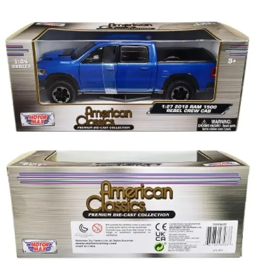 2019 RAM Rebel 1500 Crew Cab Pickup Truck Blue Metallic "American Classics" Series 1/24-1/27 Diecast Model Car by Motormax image {2}