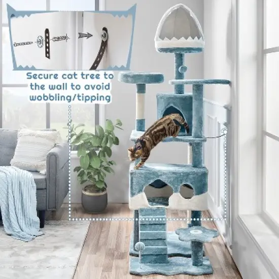 Yaheetech 72.5"H Ocean-themed Cat Tree for Indoor Cats, Blue image {5}