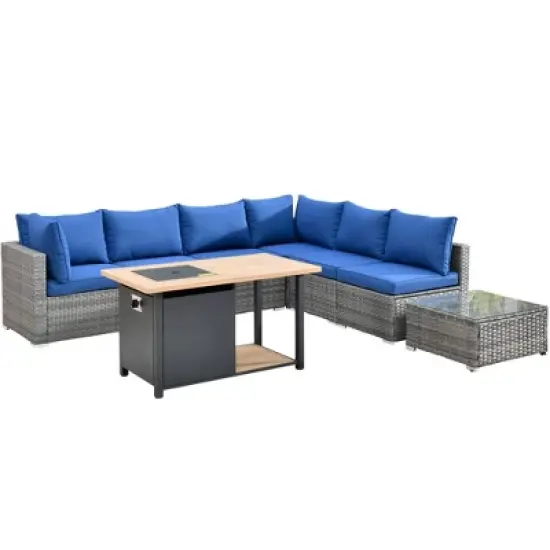 Ovios Venice 8pc Wicker Outdoor Patio Furniture Set Conversation Sofa with a Storage Fire Pit and Cushions image {12}