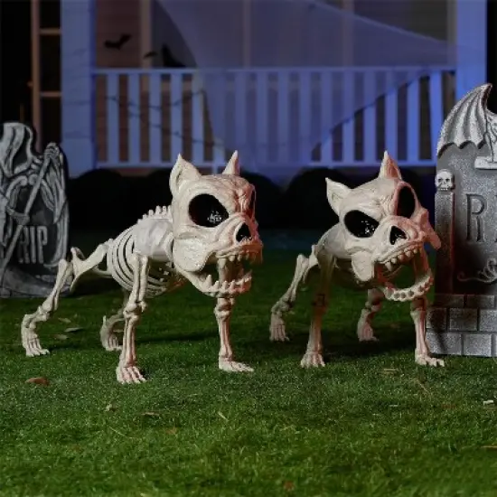 Joyfy 2 PCS 16" Halloween Decoration Dog Puppy Skeleton Full Body Posable for Spooky Scene Decor Halloween Party Favors Haunted House Graveyard Props image {6}