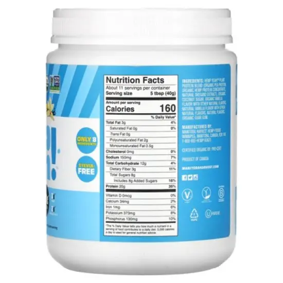 Manitoba Harvest Organic Hemp Yeah!, Plant Protein Blend, Vanilla, 1 lb (454 g) image {1}