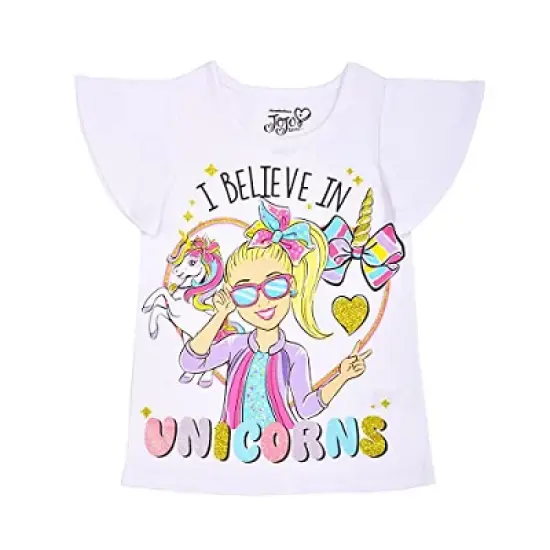 Nickelodeon Girl's 3-Pack I Believe In Unicorns JoJo Siwa Ruffle Sleeve Graphic Tee and Capri Legging Pant Set for toddler image {2}