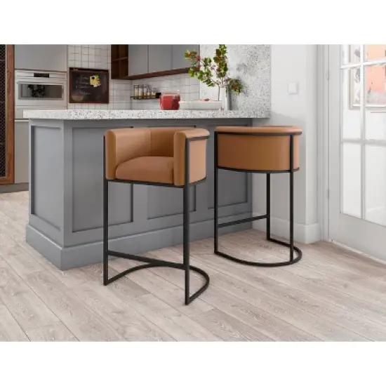 Set of 2 Cosmopolitan Upholstered Metal Counter Height Barstools - Manhattan Comfort image {1}