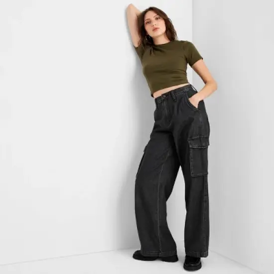 Women's High-Rise Wide Leg Denim Cargo Pants - Universal Thread&trade; image {2}
