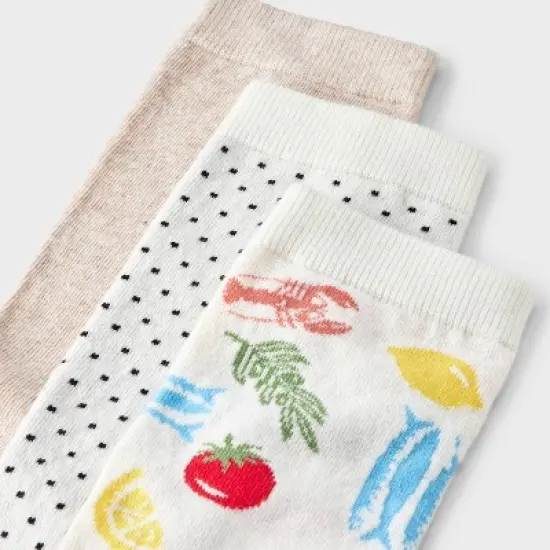Women's Mediterranean Diet 3pk Crew Socks - A New Day&trade; Ivory/Red/Oatmeal Heather 4-10: Cotton Blend, Floral & Solid Patterns image {2}