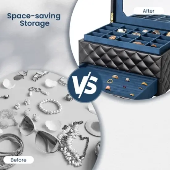 Large PU Leather Jewelry Organizer Storage Case image {7}