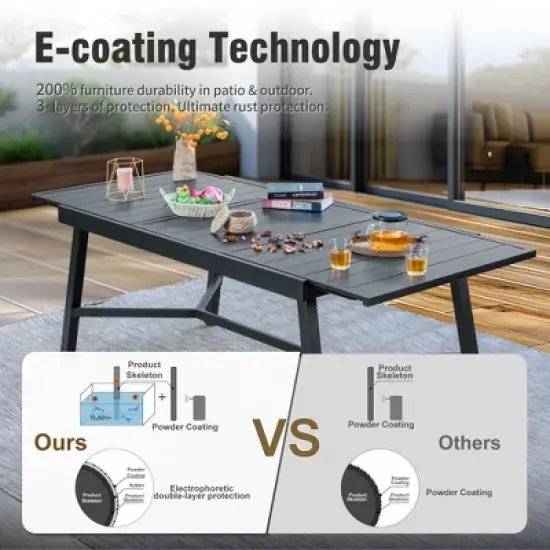 Captiva Designs 7pc Outdoor Expandable Rectangle Dining Table & Stackable Metal Chairs image {4}