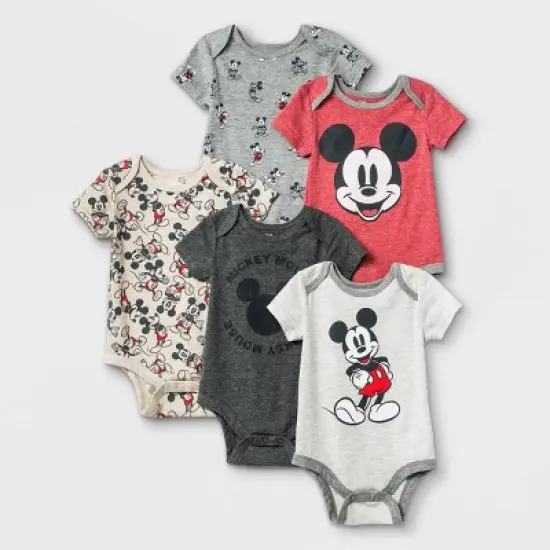 Baby Boys' 5pk Mickey Mouse Knit Short Sleeve Bodysuit image {1}