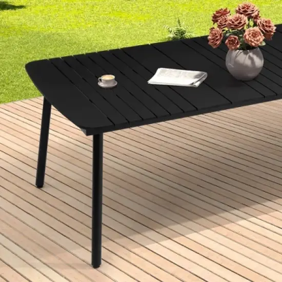Crestlive Products Outdoor Dining Table for 4-6 People Patio Rectangle Table, Aluminum Frame with Durable Wood-Like Tabletop and Umbrella Hole image {5}