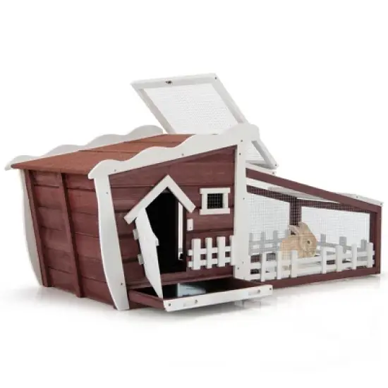 Costway 62'' Wooden Rabbit Hutch Indoor Outdoor Rabbit Cage Bunny House w/ Pull Out Tray image {11}