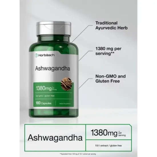 Horbaach Ashwagandha 1380mg | 180 Capsules image {2}