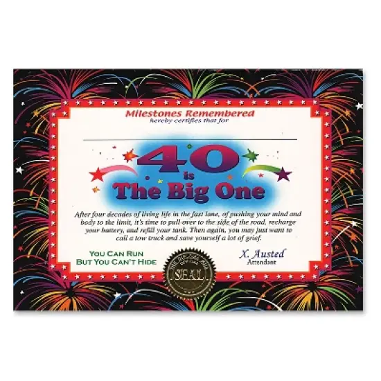Beistle 40 Is The Big One Certificate, 5" x 7", (6/Pkg) Multicolored image {1}