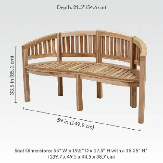 Sunnydaze 59" Solid Wooden Teak Outdoor Banana Bench with Curved Back image {10}