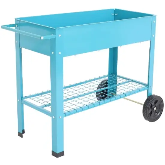 Sunnydaze Outdoor Galvanized Steel Raised Mobile Elevated Planter Cart with Handlebar and Wheels - 43" image {9}