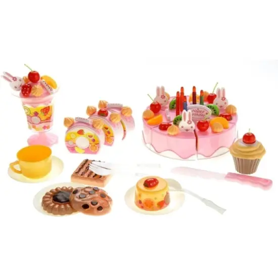 Link Worldwide 75pc Deluxe Birthday Cake Pretend Play Toy Set - Perfect For Girls and Boys - Pink image {4}