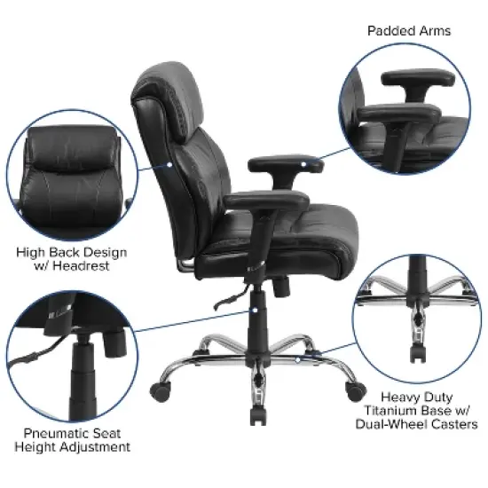 Flash Furniture HERCULES Series Big & Tall 400 lb. Rated Swivel Ergonomic Task Office Chair with Clean Line Stitching and Adjustable Arms image {2}