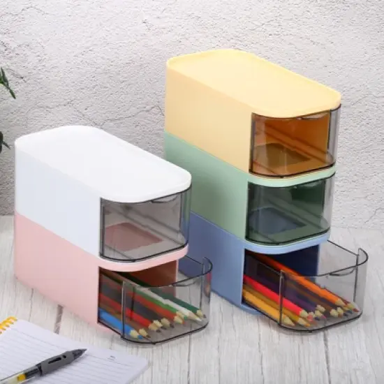 Unique Bargains Desktop Storage Drawer Plastic Stackable Desk Organizer Makeup Brush Stationery Box for Office image {4}