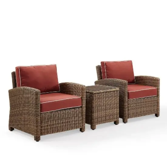 Bradenton 3pc Outdoor Wicker Seating Set with Two Chairs & Side Table Sangria - Crosley image {4}