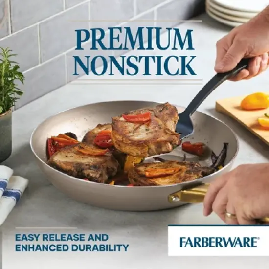 Farberware Radiant 12" Nonstick Open Skillet: Dishwasher-Safe, Gas & Electric Compatible, Phenolic Handle, Beige image {4}