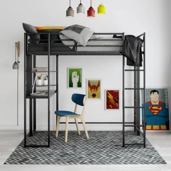 Twin Adele Loft Bed with Desk Black - Room & Joy image {1}