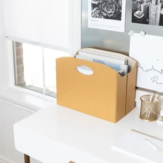 BLU MONACO Magazine Holder - Woven Leather Magazine Basket with Handles - Foldable Design image {9}