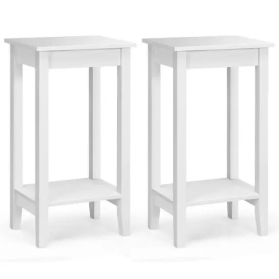 Costway 2PCS 2-Tier Nightstand End Side Table Coffee Table Wooden Legs Bedroom image {11}
