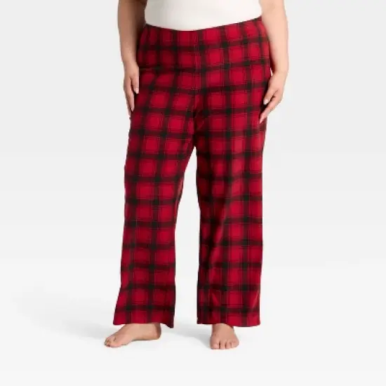 Women's Plaid Microfleece Holiday Matching Family Pajama Pants - Wondershop&trade; Red/Black image {5}