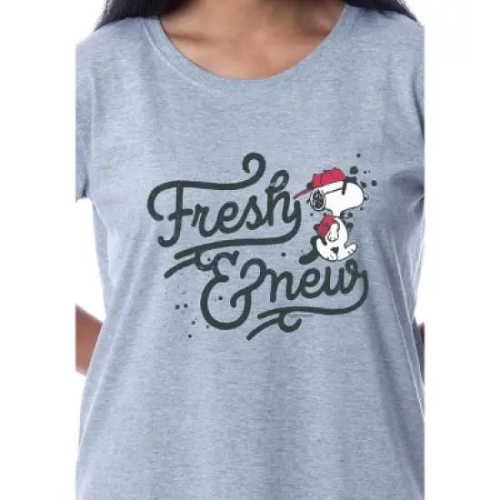 Peanuts Womens' Snoopy Fresh And New Nightgown Sleep Pajama Shirt Grey image {1}