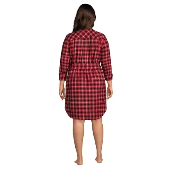 Lands' End Women's Plus Size 3/4 Sleeve Flannel Sleepshirt Nightgown image {1}