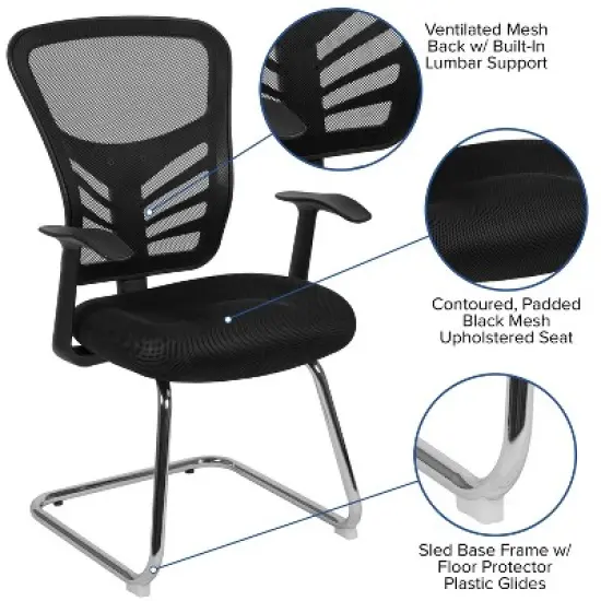 Flash Furniture Black Mesh Side Reception Chair with Chrome Sled Base image {4}