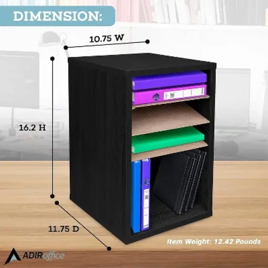 AdirOffice 500 Series 11 Compartment Wooden Literature Organizer &nbsp;10.75" x 11.8" Black (500-11-BLK) image {4}
