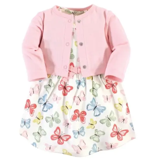 Touched by Nature Baby and Toddler Girl Organic Cotton Dress and Cardigan 2pc Set, Butterflies image {3}