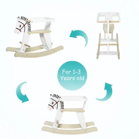 Qaba Wooden Rocking Horse Toddler Baby Ride-on Toys for Kids 3-6 Years with Classic Design & Wood Safety Bar White image {3}