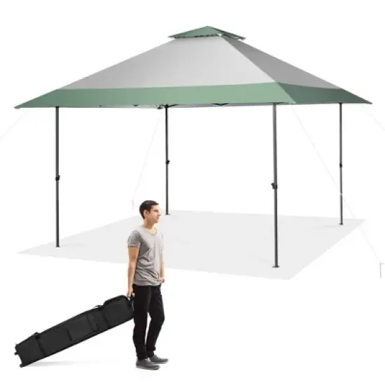Tangkula 13'x13' Outdoor Patio Pop Up Canopy Tent Sun Protection w/ Wheeled Bag Green & Grey image {5}