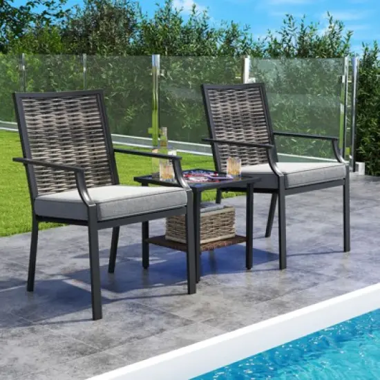 Costway Patio Wicker Chairs Set of 2/4 Stackable Rattan Armchairs with Removable Cushions image {3}