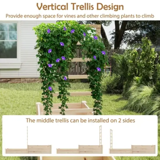 Costway 87" Raised Garden Bed with Trellis 2 Planter Boxes Open-ended Base for Patio image {7}