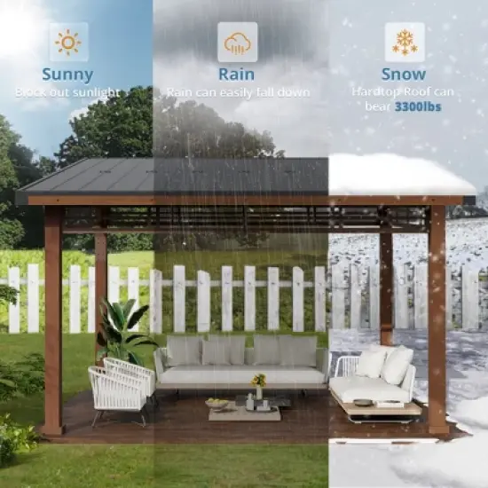 Arceso Hardtop Gazebo, Outdoor Pergola with Metal Roof, Wooden Frame & Permanent Patio Canopy, Pavilion Grill Gazebo for Patio, Backyard, Garden image {6}