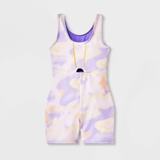Girls' Gymnastics Purple Swirl Pull-On Biketard - Cat & Jack&trade; Purple/Yellow image {1}