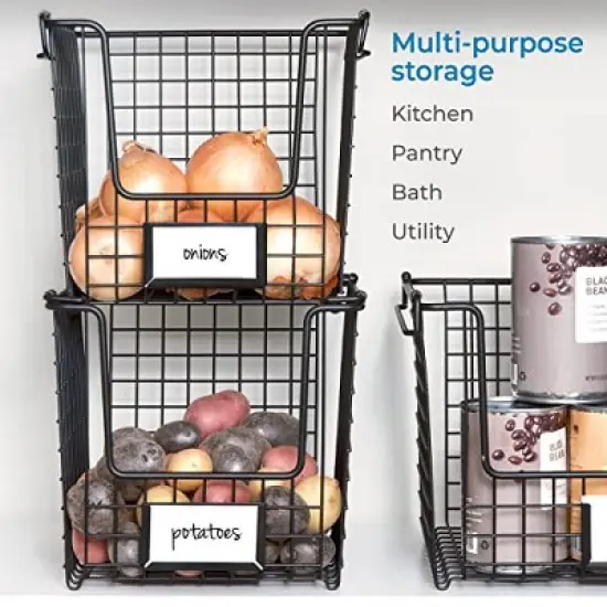 iDesign Classico Storage Basket with Handles for Pantry, Kitchen, Bathroom, Countertop, and Desk Organization, Stackable-Medium image {3}